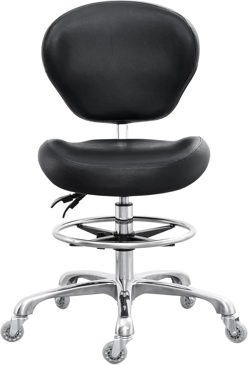 Medical Lab Chair - เก้าอี้เขียนแบบปรับระดับได้ เก้าอี้สูงสำหรับร้านค้า เก้าอี้มีล้อพร้อมพนักพิงสำหรับสตูดิโอ ห้องเรียน ห้องปฏิบัติการ เคาน์เตอร์ทางการแพทย์